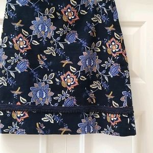 LOFT Navy Floral Fully Lined Mini Skirt